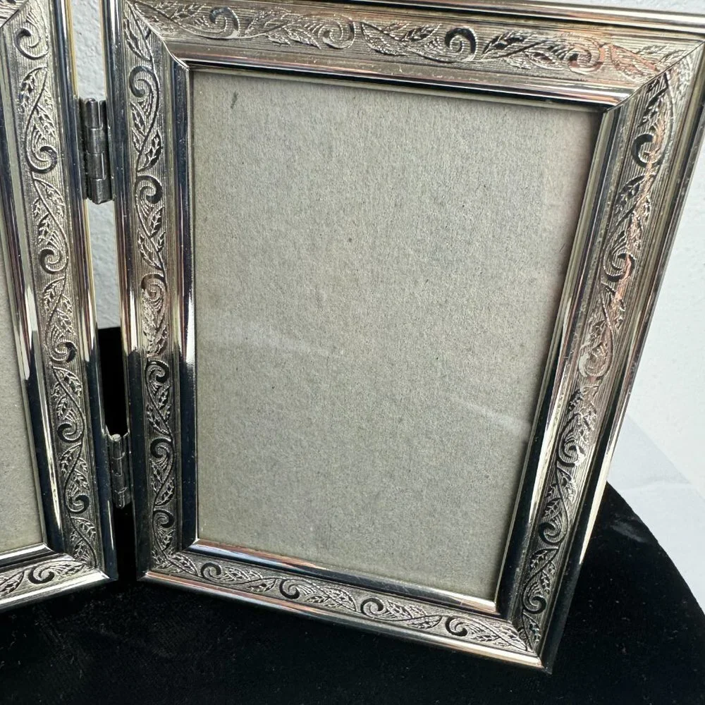 Vintage Double Silver Filigree Metal Picture Frame